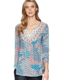 1575 Printed Ity Jersey Peasant Top