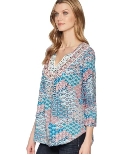 1575 Printed Ity Jersey Peasant Top