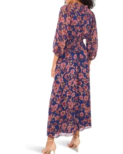 3/4 Puff Sleeve Tie Neck Maxi Dress