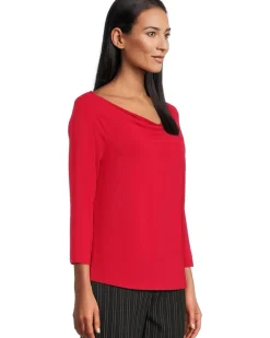 3/4 Sleeve Draped Neck Knit Top