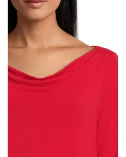 3/4 Sleeve Draped Neck Knit Top