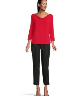 3/4 Sleeve Draped Neck Knit Top