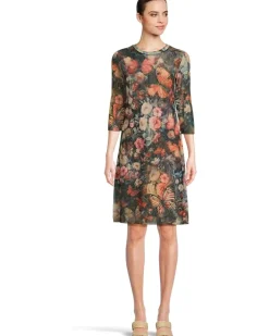 3/4 Sleeve Mesh Midi Dress- Teyros