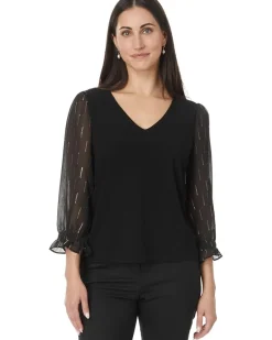 3/4 Sleeve Mixed Media Knit Top