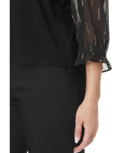 3/4 Sleeve Mixed Media Knit Top