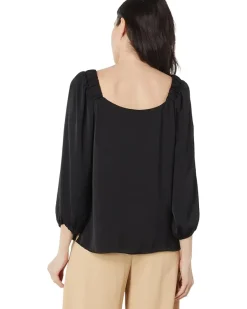 3/4 Sleeve Ruch Shoulder V-Neck Rumple