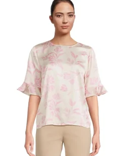 3/4 Sleeve Ruffle Cuff Crew Neck Top