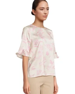 3/4 Sleeve Ruffle Cuff Crew Neck Top