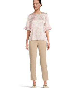 3/4 Sleeve Ruffle Cuff Crew Neck Top