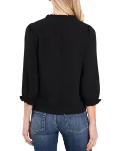 3/4 Sleeve Ruffled V-Neck Blouse