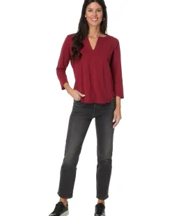 3/4 Sleeve Split Neck Mandarin Tee