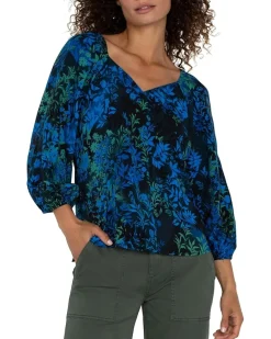 3/4 Sleeve Sweetheart Neck Woven Blouse