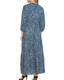 3/4 Sleeve Tiered Woven Maxi Dress