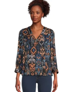 3/4 Sleeve V-Neck Popover Woven Blouse