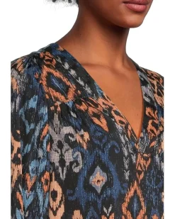 3/4 Sleeve V-Neck Popover Woven Blouse