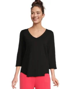 3/4 Sleeve V-Neck Tee with Curved Hem