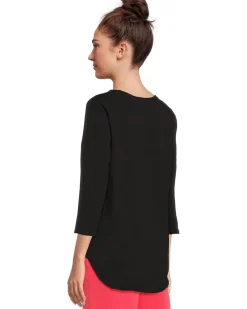 3/4 Sleeve V-Neck Tee with Curved Hem