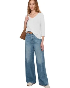 3/4 Sleeve V-Neck Tee with Curved Hem