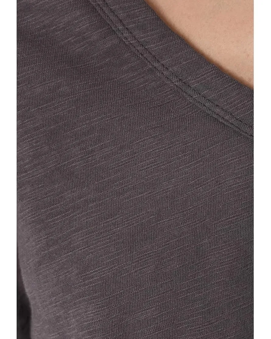 3/4 Sleeve V-Neck Tee with Curved Hem