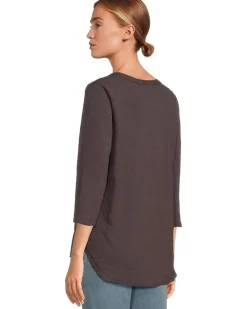 3/4 Sleeve V-Neck Tee with Curved Hem