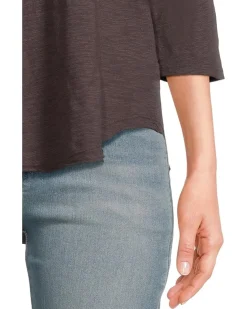 3/4 Sleeve V-Neck Tee with Curved Hem