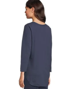 3/4 Sleeve V-Neck Tee with Curved Hem