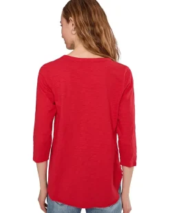 3/4 Sleeve V-Neck Tee with Curved Hem