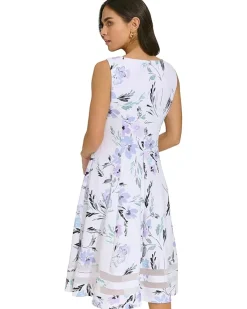 A-Line Printed Scuba Dress with Illusion Hem Detail