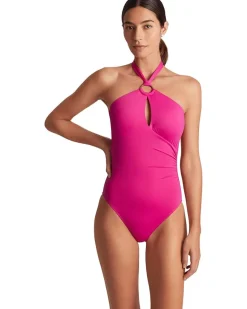 Beach Club Solid Macrame Ring High Neck One-Piece