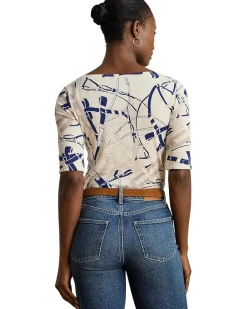 Belting-Print Cotton Boatneck Tee