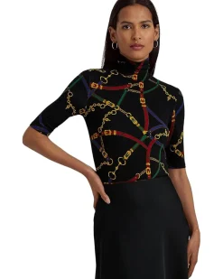 Belting-Print Stretch Jersey Turtleneck