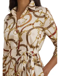 Belting-Print Twill Shirtdress