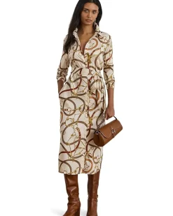 Belting-Print Twill Shirtdress