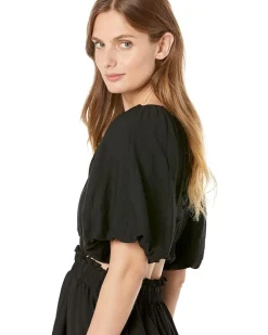 Bubble Sleeve Back Cutout Mini Dress