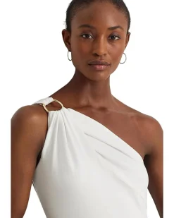 Buckle-Trim One-Shoulder Cocktail Dress