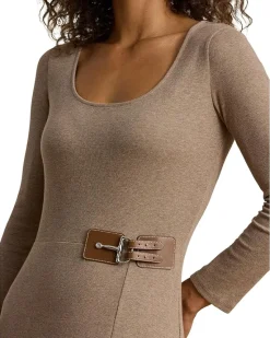 Buckle-Trim Rib-Knit Midi Dress