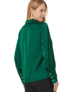 Button Down Long Slv Collared Tall Cuff Blouse 353