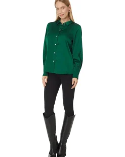 Button Down Long Slv Collared Tall Cuff Blouse 353