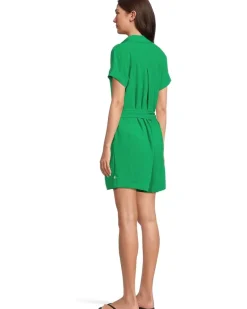 Cabana Textured Button Front Romper cover-up