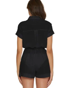 Cabana Textured Button Front Romper cover-up