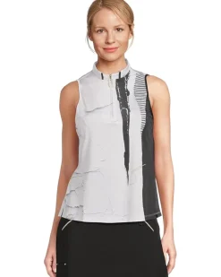 Canvas Mache Print Sleeveless Polo