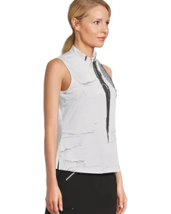 Canvas Mache Print Sleeveless Polo