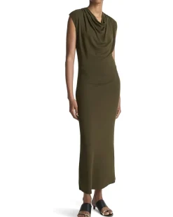 Cap Sleeve Draped Cowl Neck Dress