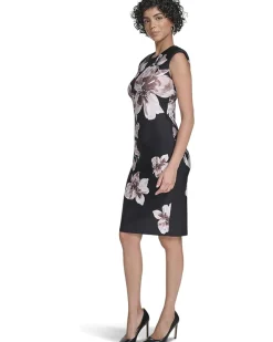 Cap Sleeve Floral Scuba Sheath