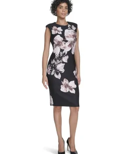 Cap Sleeve Floral Scuba Sheath