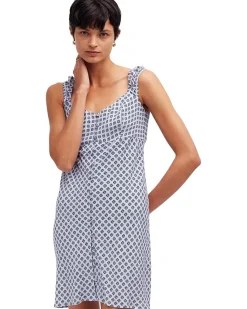 Cap-Sleeve Button-Front Mini Dress in Geometric Print