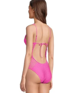 Castaway Fishnet Texture Plunge One Piece