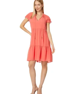 Chiffon Pleated Sleeve Float Dress