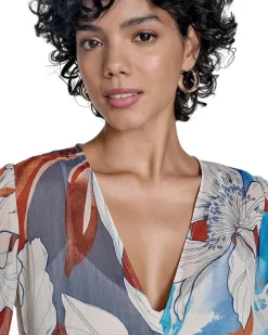 Chiffon Puff Sleeve Faux Wrap