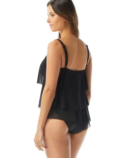 Classic Solid Bra Sized Tiered Mesh Tankini